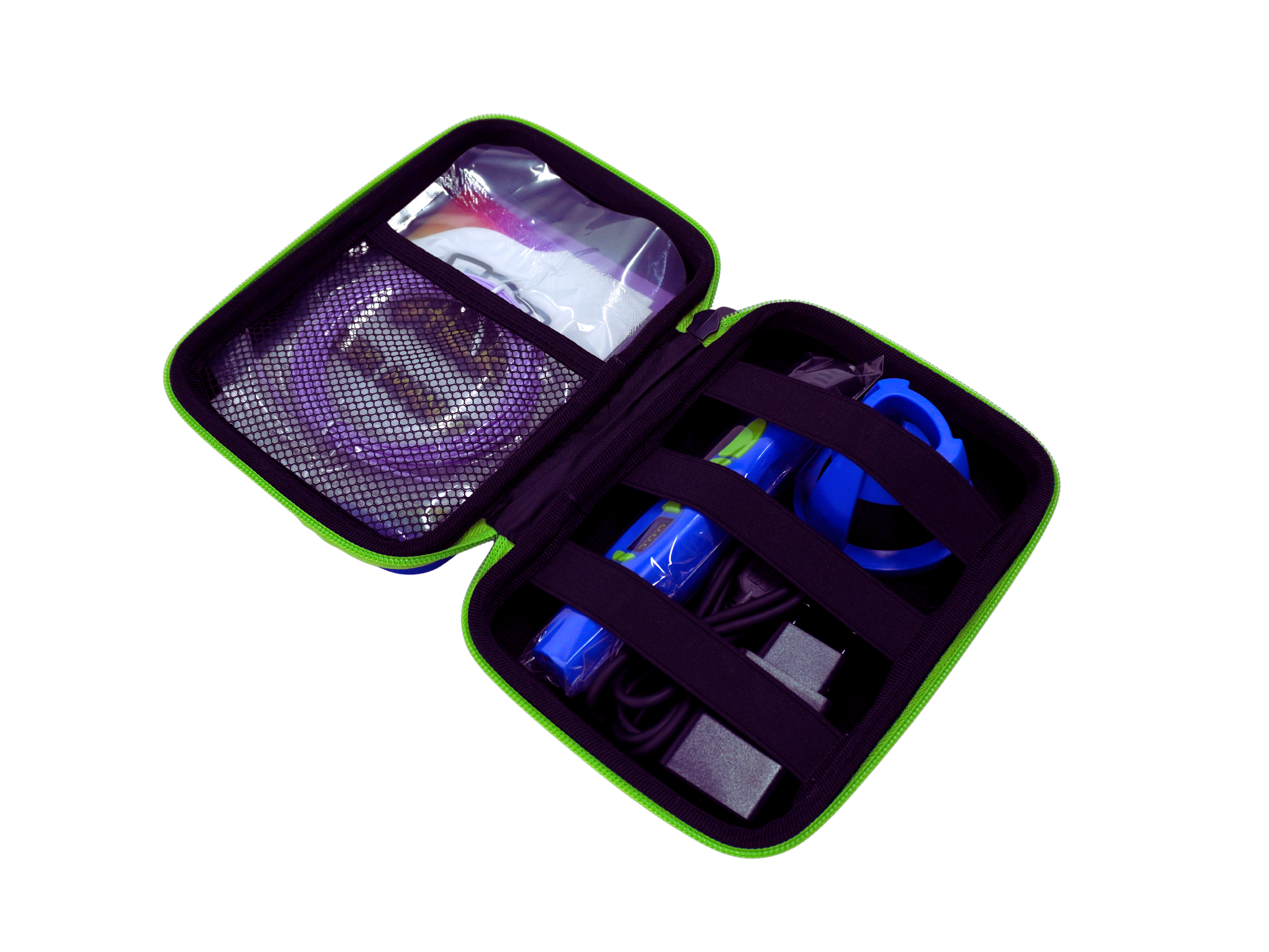 EDUstick Case (Blue/Lime) - EVA hard-shell case open – soft-touch interior cradle for one EDUstick 3D pen