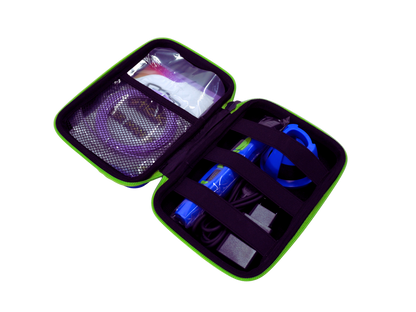 EDUstick Case (Blue/Lime) - EVA hard-shell case open – soft-touch interior cradle for one EDUstick 3D pen