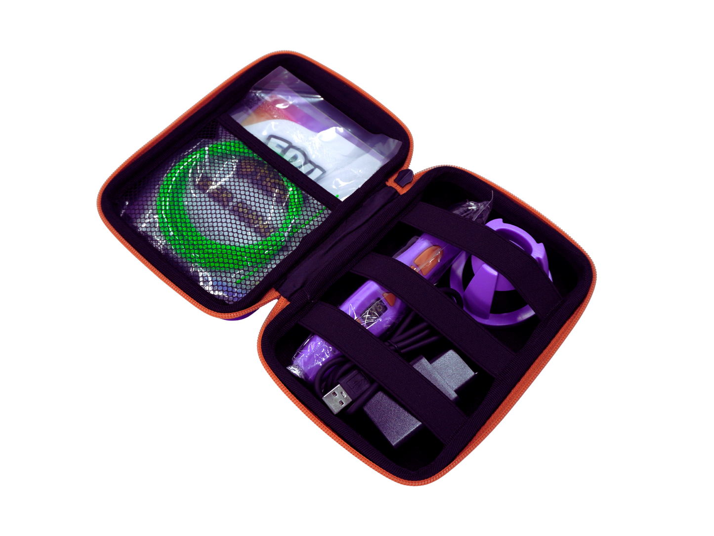 EDUstick Case (Purple/Orange) - EVA hard-shell case open – soft-touch interior cradle for one EDUstick 3D pen