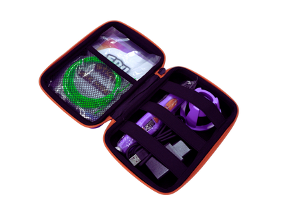 EDUstick Case (Purple/Orange) - EVA hard-shell case open – soft-touch interior cradle for one EDUstick 3D pen