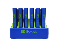 EDUstick Classroom powerbank set (Blue/Lime) – 6x 10,000 mAh power banks in charging station – USB-A out, USB-C in, single-socket classroom station