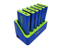 EDUstick Classroom powerbank set (Blue/Lime) – 6-slot charging station – 6x 10,000 mAh Li-polymer USB-A power banks for 3D pens, tablets and mobile devices