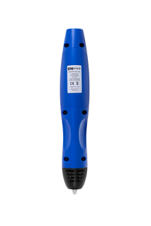 EDUstick 3D pen in royal blue,  back view showing product label and CE certification