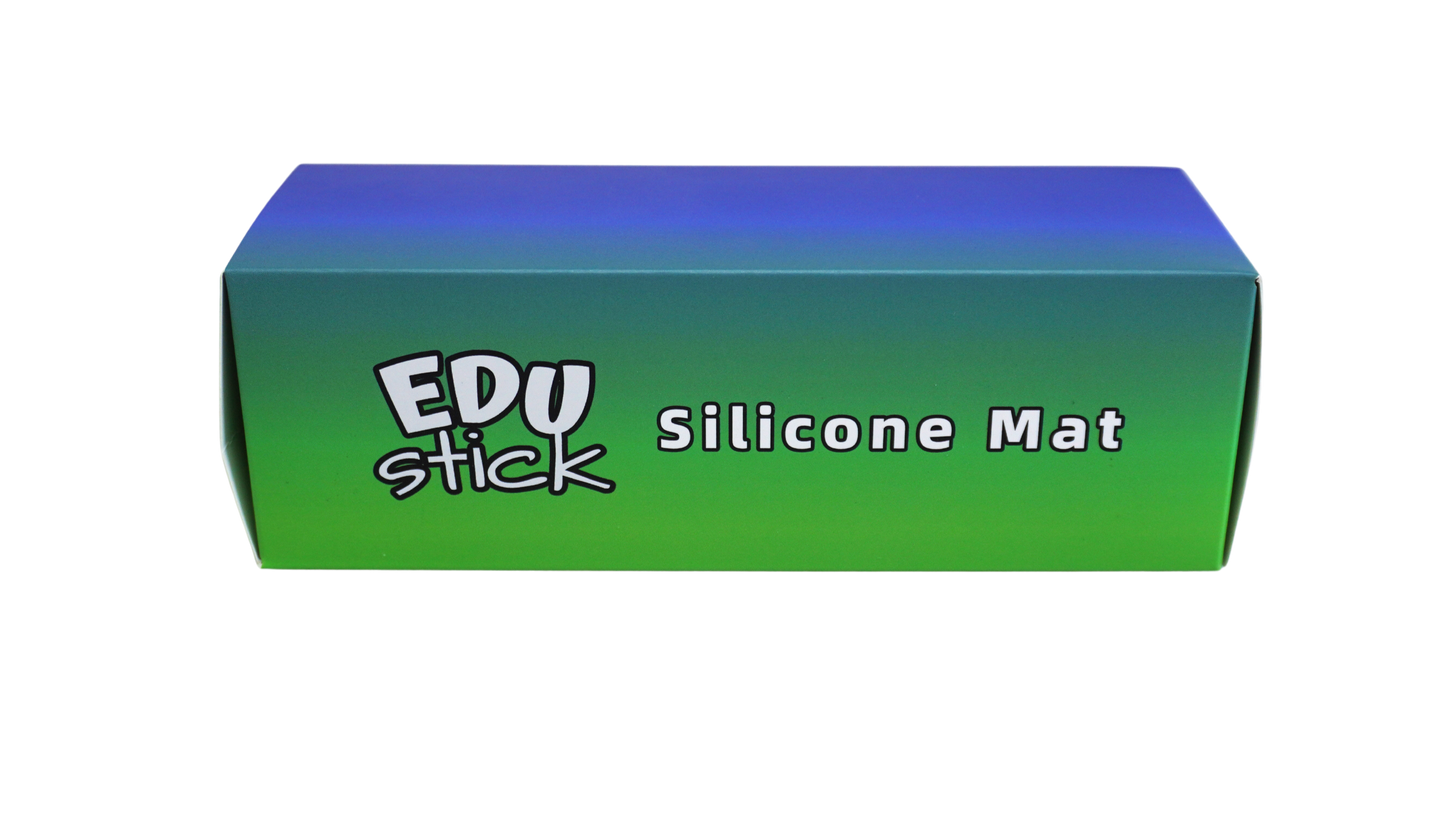 EDUstick silicone mat box (Blue/Lime) - wipe-clean rollable silicone mat packaging for 3D pen