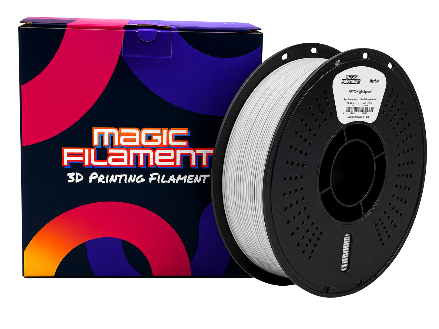Magic Filament PLA Marble filament 1.75mm — natural stone effect with organic veining, unique on every print — 1kg vacuum-sealed spool, RoHS & REACH certified