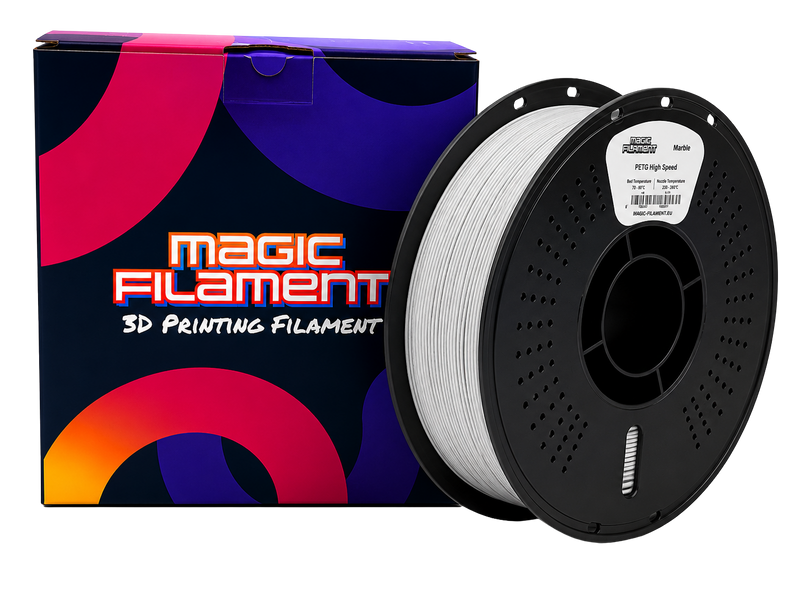 Magic Filament PLA Marble filament 1.75mm — natural stone effect with organic veining, unique on every print — 1kg vacuum-sealed spool, RoHS & REACH certified